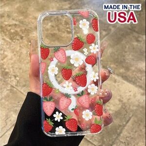 Strawberry Pattern Clear Phone Case for IPhone 15 Pro Max, New